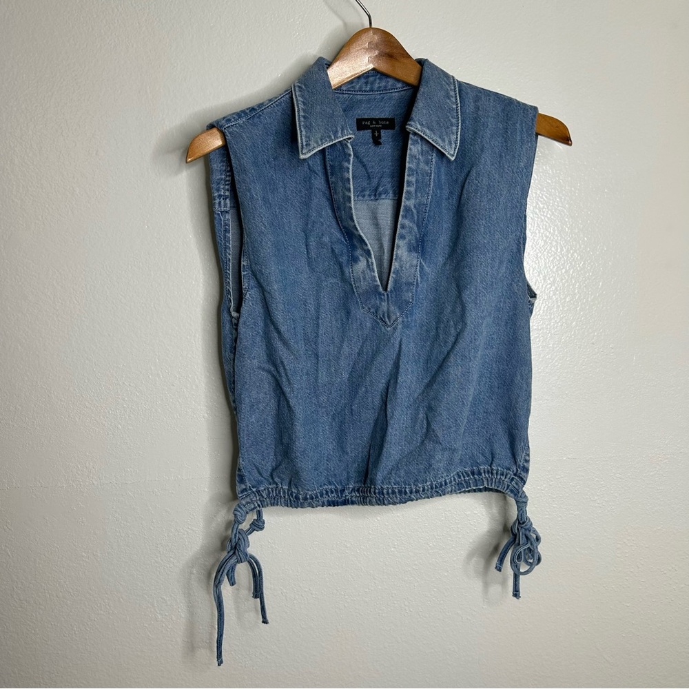 Rag & Bone Ultra Featherweight Denim Fiona Cropped Denim Top Size Small - Picture 6 of 14